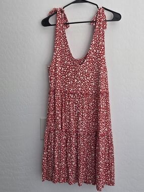 Lascana Red Printed Tie-Shoulder Tiered Mini Dress